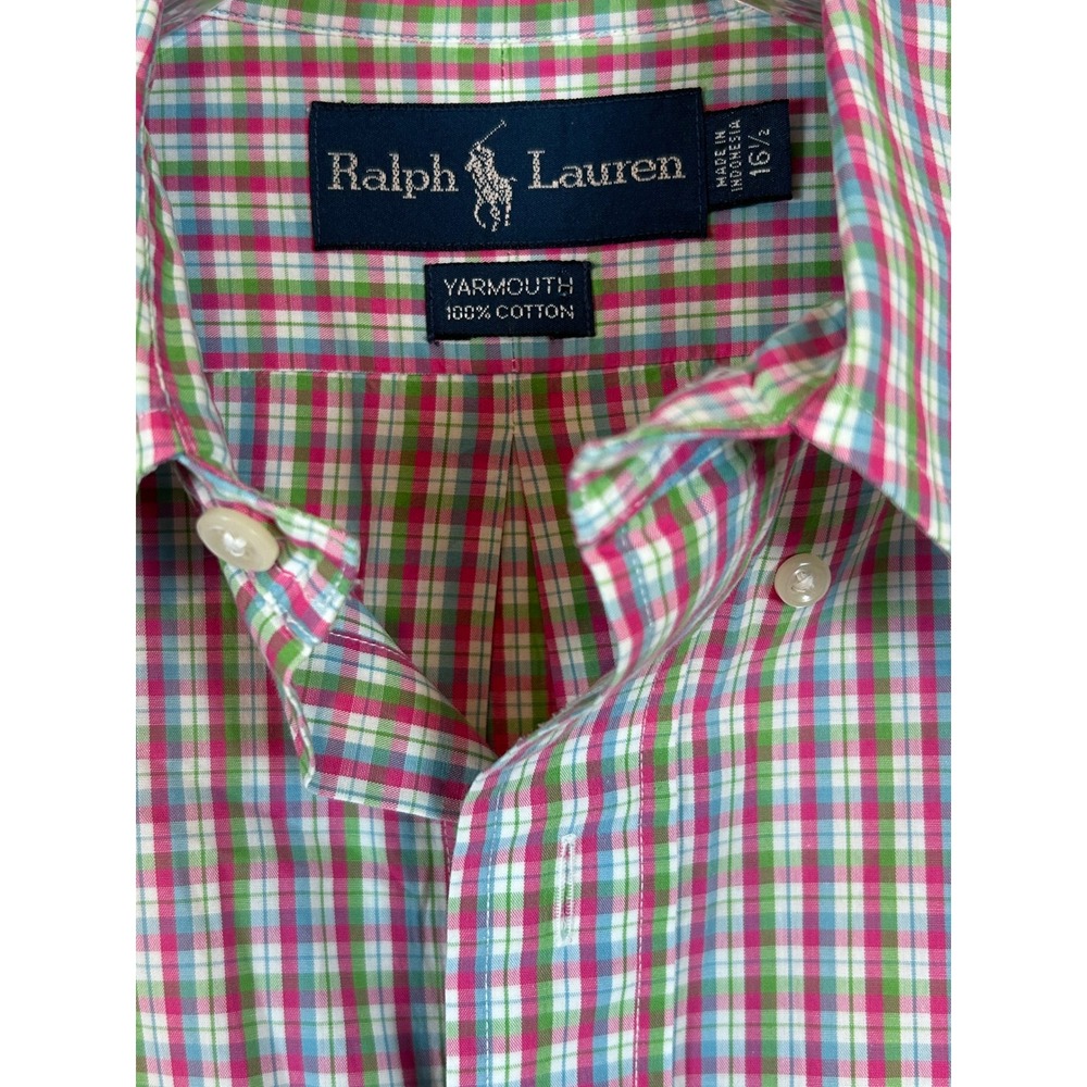 Ralph Lauren Yarmouth Mens 16.5 Plaid Short Sleeve Button Down Shirt Madras Prep
